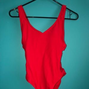 High waisted red one piece